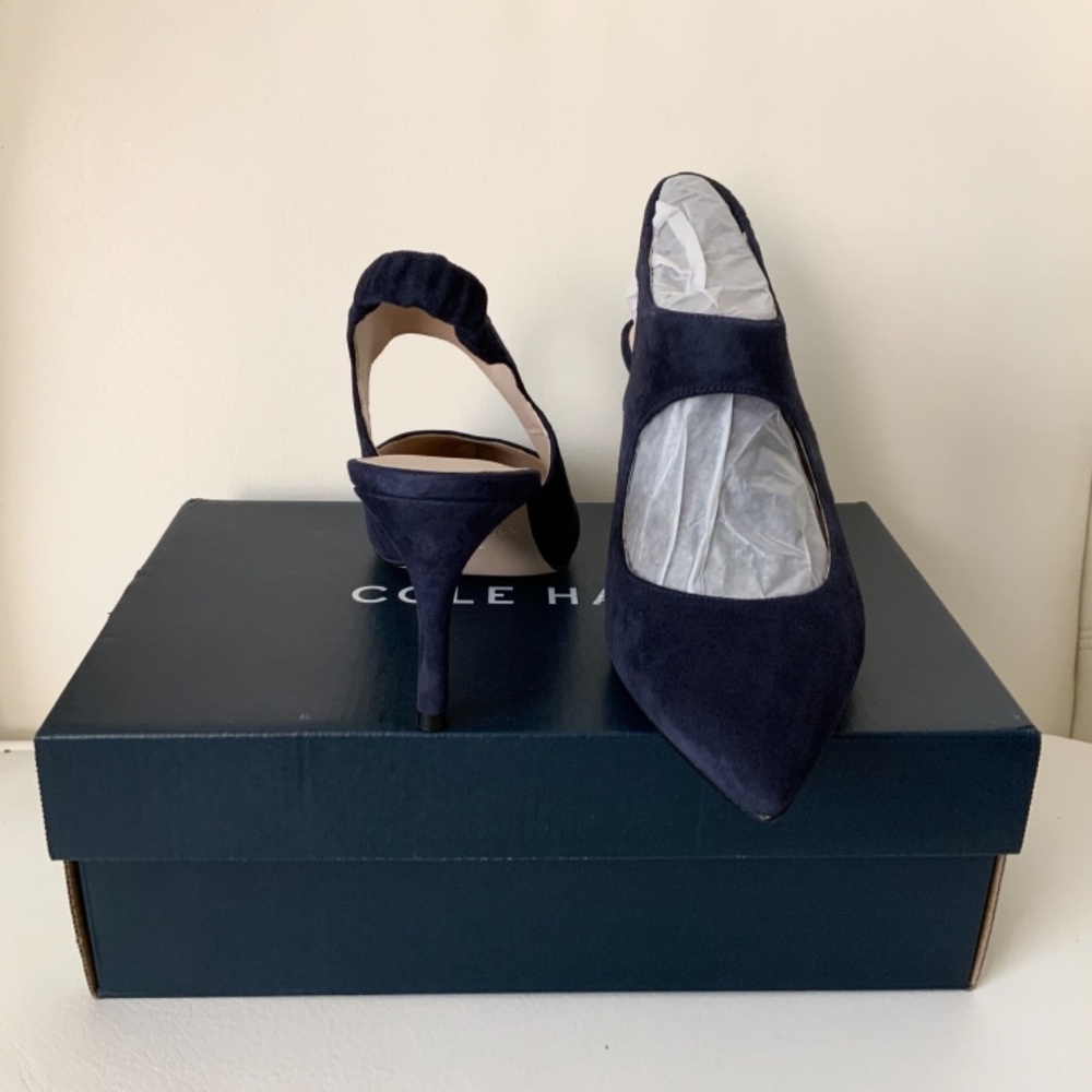 Cole Haan Liesel Navy Blue Suede Mules Heels Pumps - Picture 10 of 11